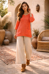 Πλεκτή μπλούζα με διάτρητη πλέξη – 100% βαμβάκι