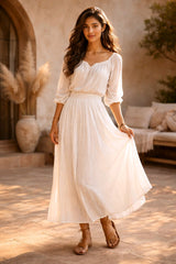 Μακριά Βαμβακερή Φούστα με Λάστιχο στη Μέση