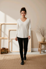 Μπλούζα με V-λαιμόκοψη Μακρυμάνικη Ζαχαρί Ελαστική Άνετη εφαρμογή