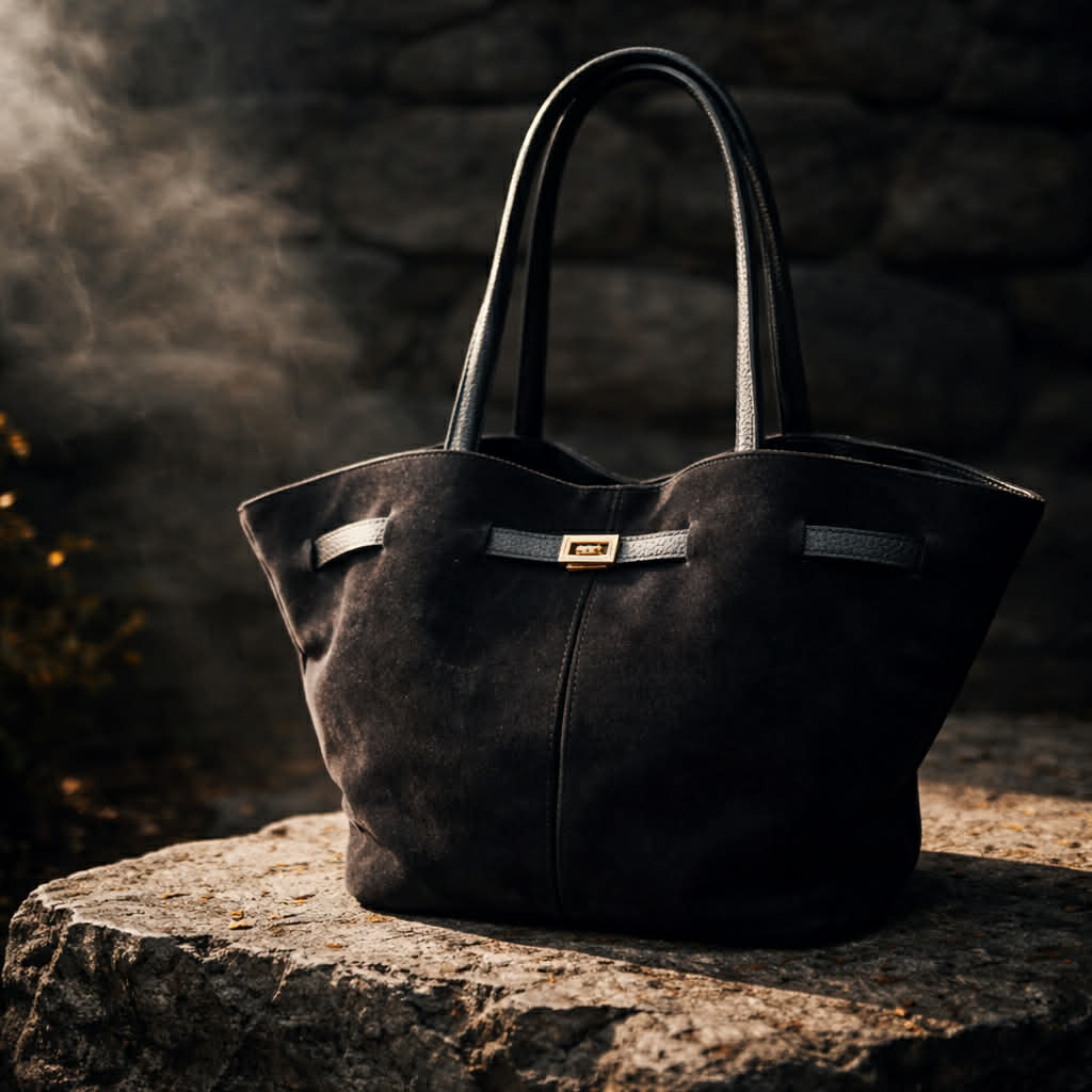 Τσάντα Ώμου Μαύρη από Σουέτ Δέρμα