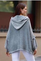 Ζακέτα με κουκούλα 100% βαμβάκι Μονόχρωμο Γκρι Βαμβακερό σε Άνετη γραμμή