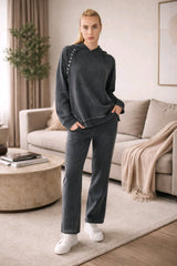 Σετ φόρμας Μονόχρωμο Γκρι σκούρο Βαμβακερό σε Άνετη γραμμή