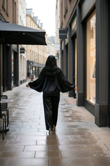 Σατέν σετ ζακέτα με παντελόνα Μονόχρωμο Μαύρο σε Άνετη γραμμή