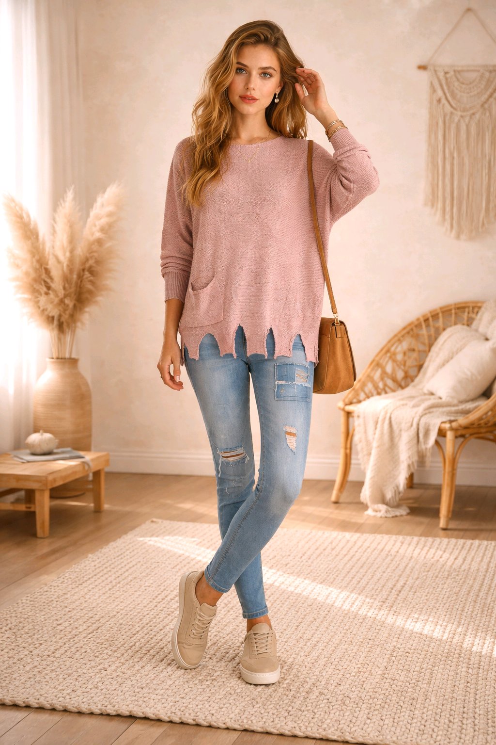 Oversized Μπλούζα με Ασύμμετρο Τελείωμα & Πλαϊνή Τσέπη - Σάπιο Μηλο