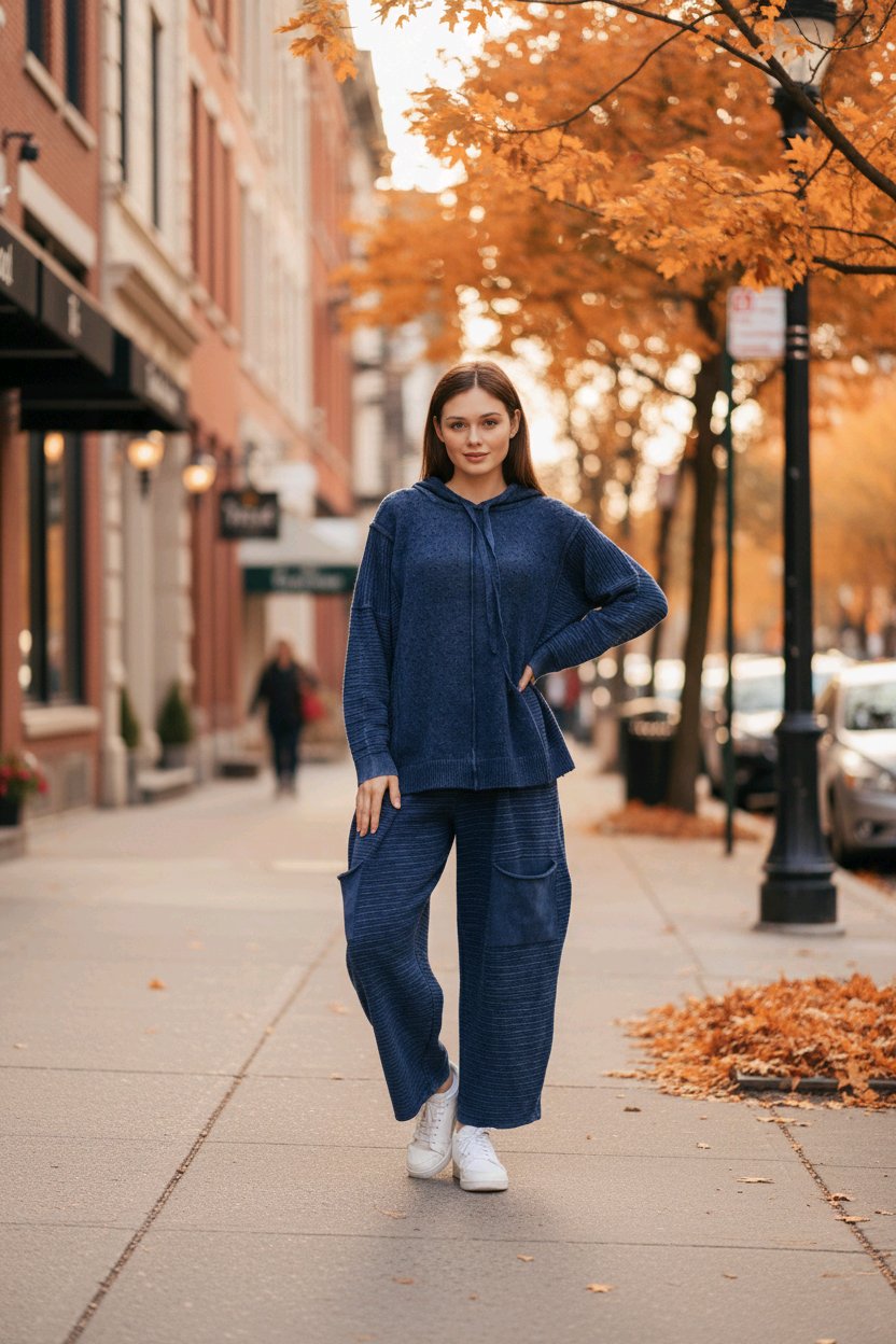 Σετ μπλούζα με κουκούλα - παντελόνι με τσέπες 100% βαμβάκι Μπλε