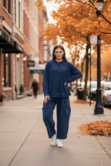 Σετ μπλούζα με κουκούλα - παντελόνι με τσέπες 100% βαμβάκι Μπλε