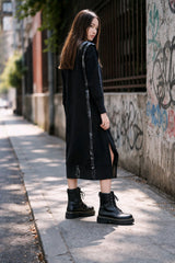 Μακρύ φόρεμα Μονόχρωμο Μαύρο Βαμβακερό σε Άνετη γραμμή