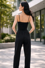 Παντελόνι φόρμα με τσέπες Μονόχρωμο Μαύρο Βαμβακερό