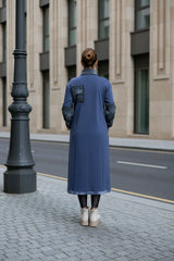 Μακριά ζακέτα Μονόχρωμο Μπλε Βαμβακερό σε Άνετη γραμμή