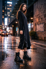 Μακρύ φόρεμα Μονόχρωμο Μαύρο Βαμβακερό σε Άνετη γραμμή