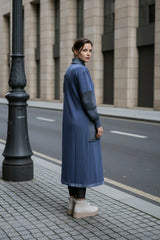 Μακριά ζακέτα Μονόχρωμο Μπλε Βαμβακερό σε Άνετη γραμμή