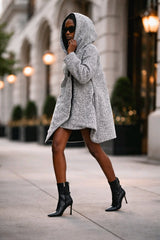 Ασύμμετρη ζακέτα μπουφάν  Μονόχρωμο Γκρι Πολυεστέρας σε Φαρδιά γραμμή