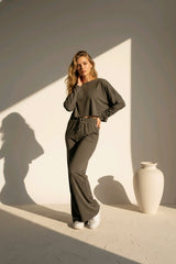 Σετ μπλούζα παντελόνι Μονόχρωμο Λαδί Λύκρα σε Κανονική γραμμή