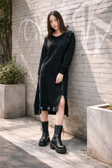 Μακρύ φόρεμα Μονόχρωμο Μαύρο Βαμβακερό σε Άνετη γραμμή