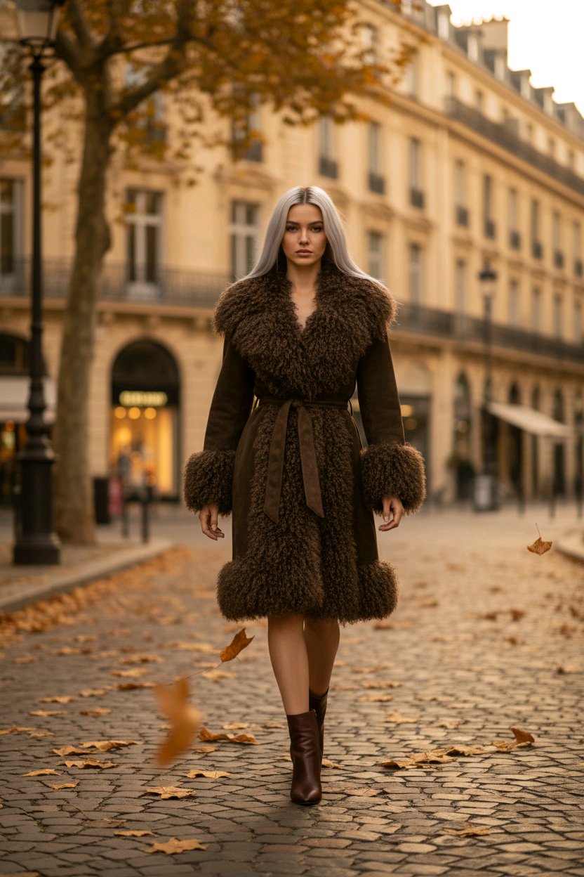 Κομψό Χειμερινό Παλτό με Faux Shearling Λεπτομέρειες Καφέ