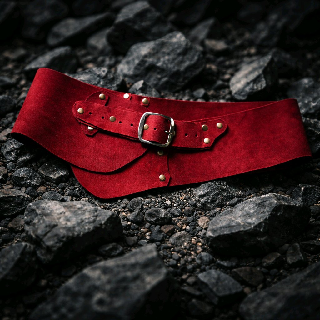 Ζώνη Μέσης – Suede με Μεταλλικές Λεπτομέρειες Κόκκινη