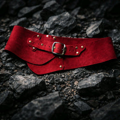 Ζώνη Μέσης – Suede με Μεταλλικές Λεπτομέρειες Κόκκινη