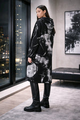 Μακριά ζακέτα Δίχρωμο Μαύρο Βαμβακερό σε Άνετη γραμμή