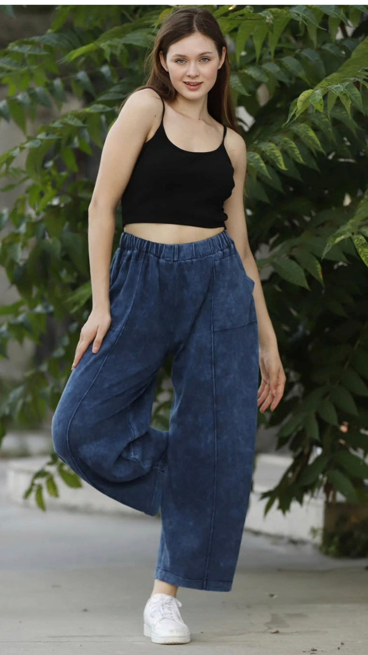 Βαμβακερό παντελόνι με τσέπες Μονόχρωμο Μπλε σε Άνετη γραμμή