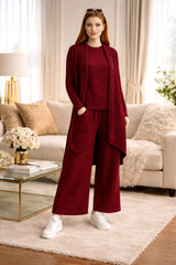 Βαμβακερό σετ μπλούζα - γιλέκο - παντελόνι Μονόχρωμο Μπορντό σε Φαρδιά γραμμή