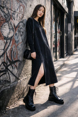 Μακρύ φόρεμα Μονόχρωμο Μαύρο Βαμβακερό σε Άνετη γραμμή